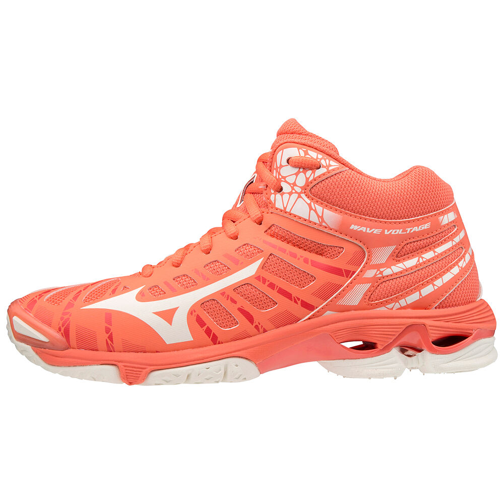 Zapatillas Voleibol Mizuno Wave Voltage Mid Mujer Coral/Blancas Ofertas KRGQ-29781